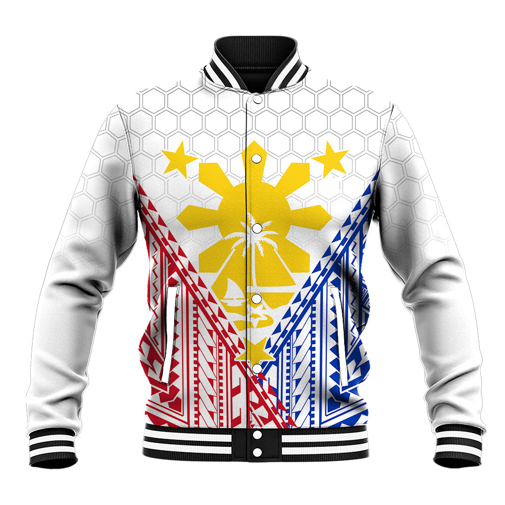 Personalised Philippines Mix Guam Baseball Jacket Filipino Flag Style LT7 Unisex White - Polynesian Pride
