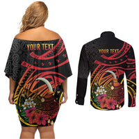Personalized Milne Bay Couples Matching Off Shoulder Short Dress and Long Sleeve Button Shirt PNG Lime Pot with Oro Tapa
