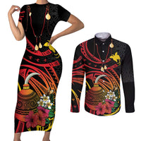 Personalized Milne Bay Couples Matching Short Sleeve Bodycon Dress and Long Sleeve Button Shirt PNG Lime Pot with Oro Tapa