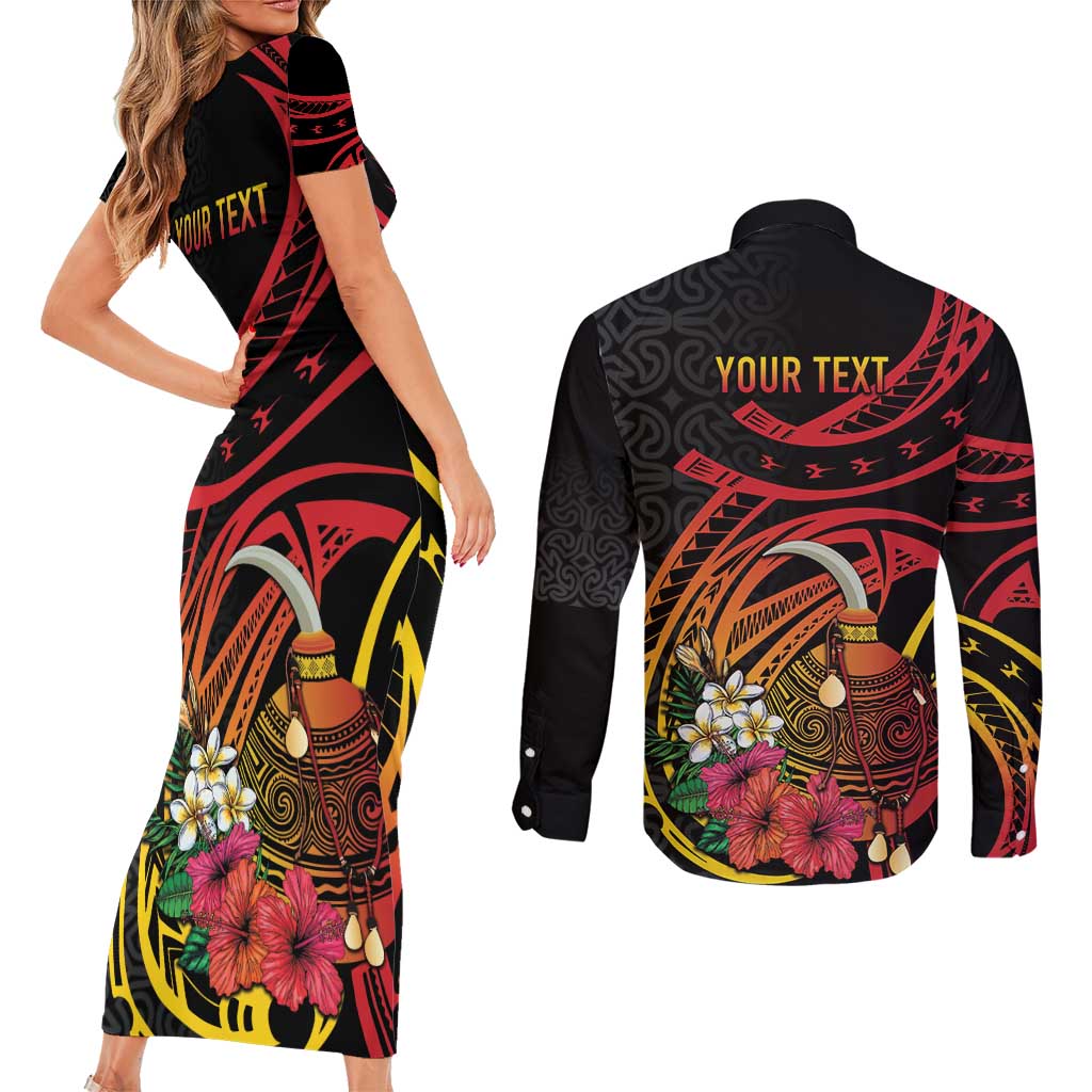 Personalized Milne Bay Couples Matching Short Sleeve Bodycon Dress and Long Sleeve Button Shirt PNG Lime Pot with Oro Tapa