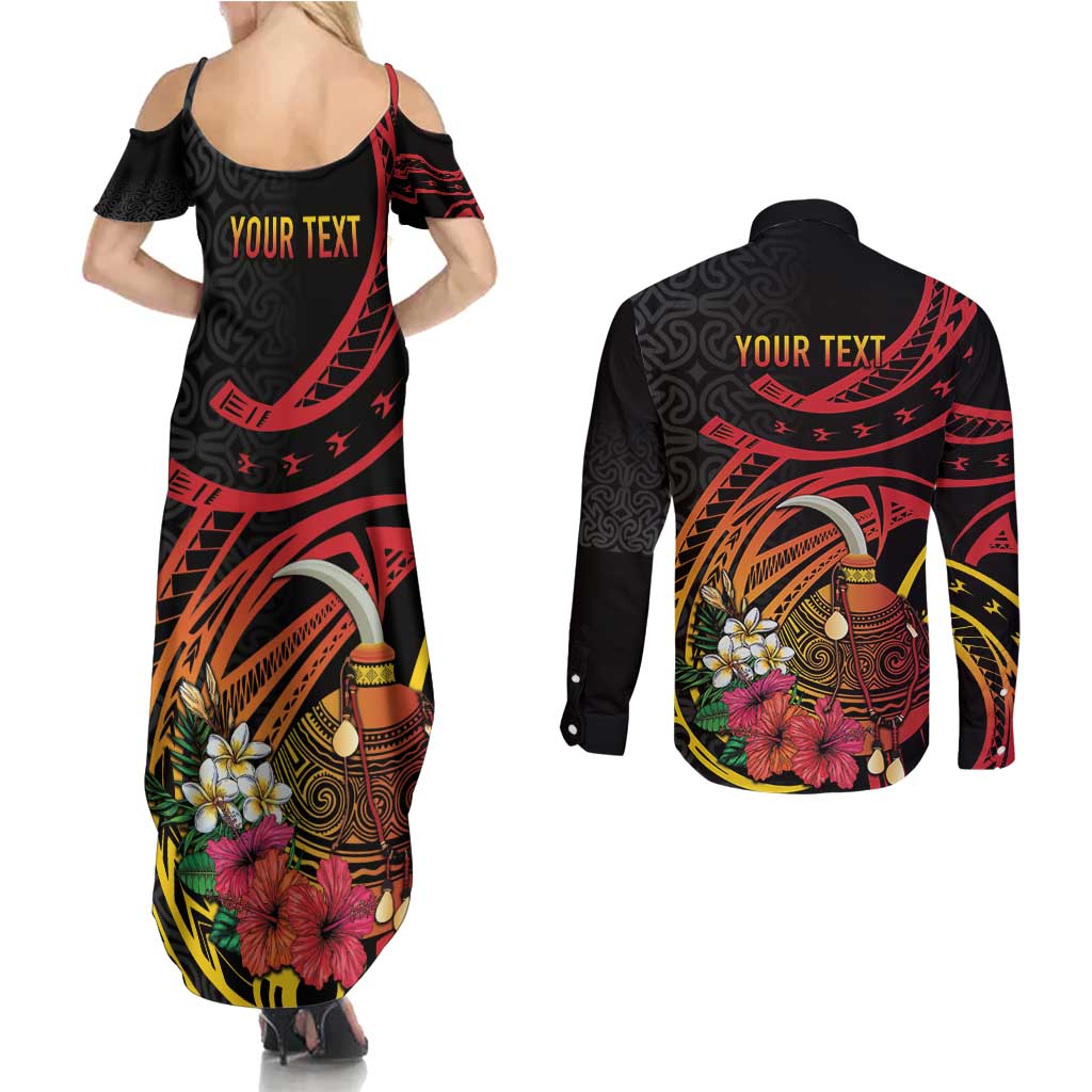 Personalized Milne Bay Couples Matching Summer Maxi Dress and Long Sleeve Button Shirt PNG Lime Pot with Oro Tapa
