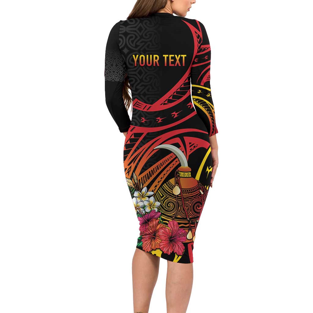 Personalized Milne Bay Family Matching Long Sleeve Bodycon Dress and Hawaiian Shirt PNG Lime Pot with Oro Tapa