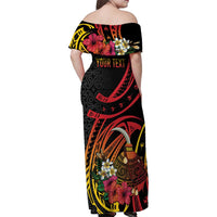 Personalized Milne Bay Family Matching Off Shoulder Maxi Dress and Hawaiian Shirt PNG Lime Pot with Oro Tapa