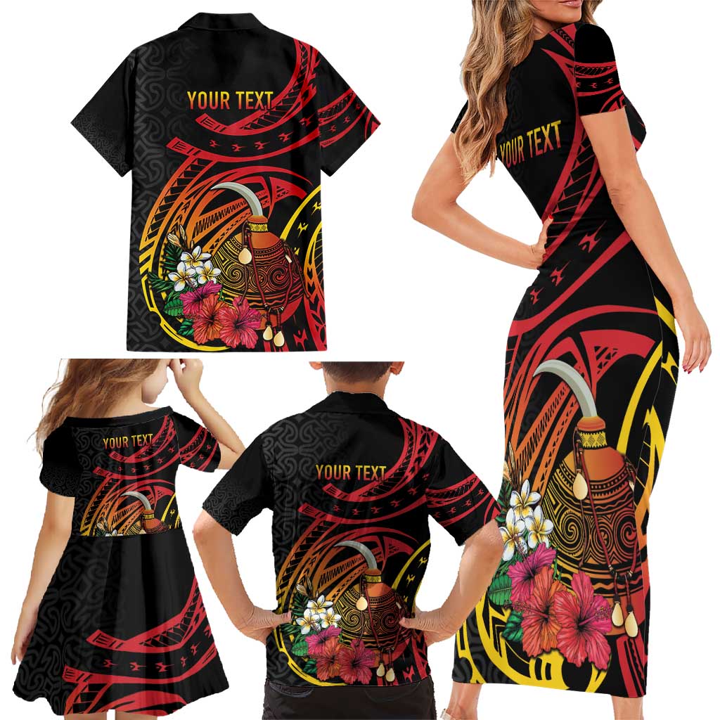 Personalized Milne Bay Family Matching Short Sleeve Bodycon Dress and Hawaiian Shirt PNG Lime Pot with Oro Tapa