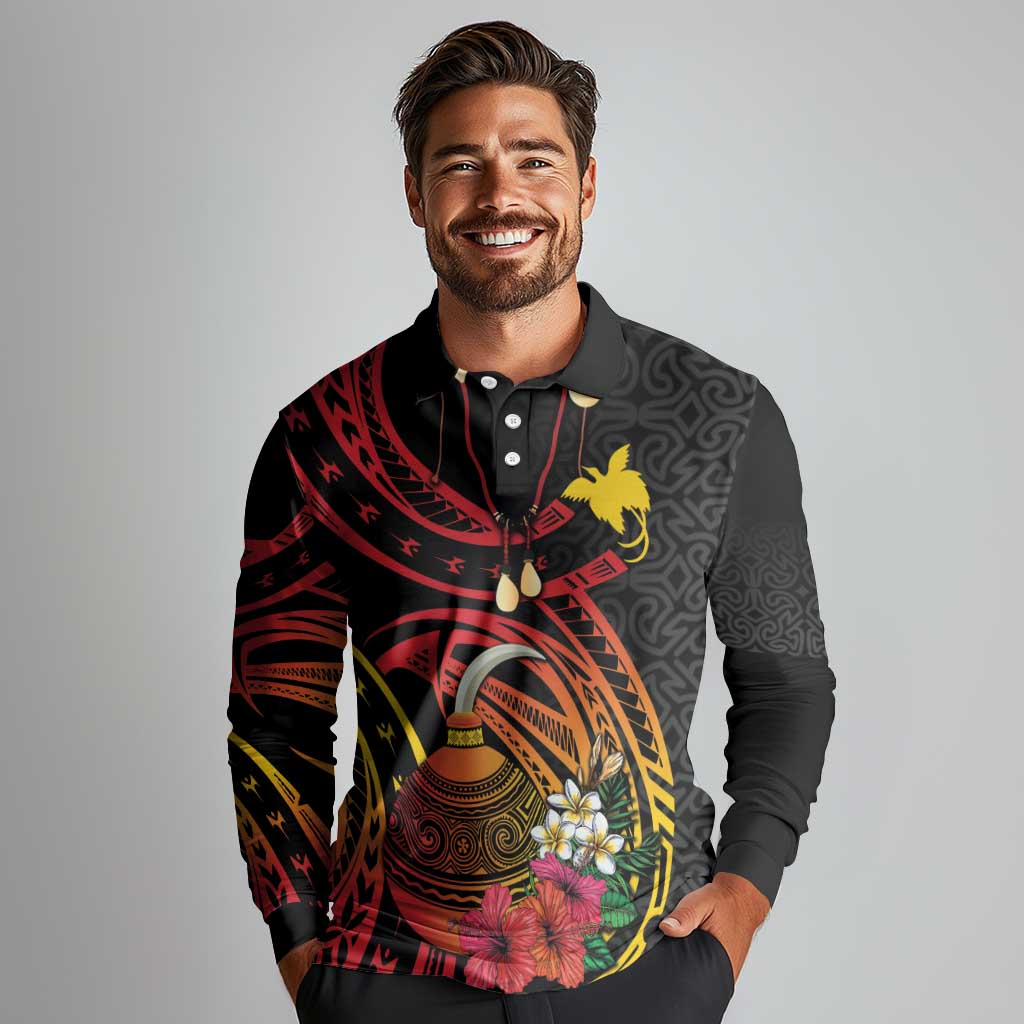 Personalized Milne Bay Long Sleeve Polo Shirt PNG Lime Pot with Oro Tapa