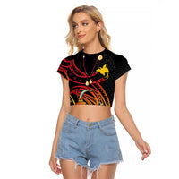 Personalized Milne Bay Raglan Cropped T Shirt PNG Lime Pot with Oro Tapa LT7 Female Black - Polynesian Pride