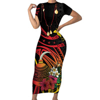 Personalized Milne Bay Short Sleeve Bodycon Dress PNG Lime Pot with Oro Tapa