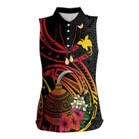 Personalized Milne Bay Women Sleeveless Polo Shirt PNG Lime Pot with Oro Tapa LT7 Female Black - Polynesian Pride