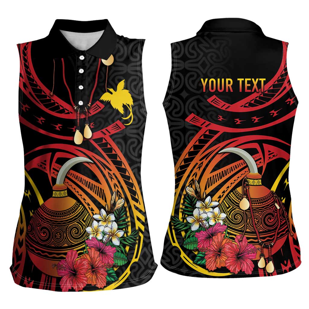 Personalized Milne Bay Women Sleeveless Polo Shirt PNG Lime Pot with Oro Tapa LT7 - Polynesian Pride