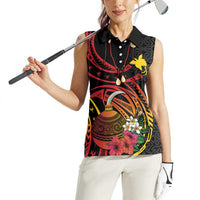 Personalized Milne Bay Women Sleeveless Polo Shirt PNG Lime Pot with Oro Tapa LT7 - Polynesian Pride