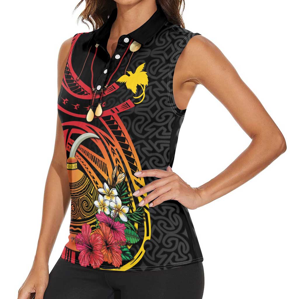 Personalized Milne Bay Women Sleeveless Polo Shirt PNG Lime Pot with Oro Tapa LT7 - Polynesian Pride