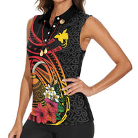 Personalized Milne Bay Women Sleeveless Polo Shirt PNG Lime Pot with Oro Tapa LT7 - Polynesian Pride