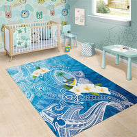 Hafa Adai Guam Chamorro Personalized Area Rug Ocean Blue Latte Stone with Guasali - Polynesian Pride