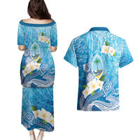 Hafa Adai Guam Chamorro Personalized Couples Matching Puletasi and Hawaiian Shirt Ocean Blue Latte Stone with Guasali - Polynesian Pride