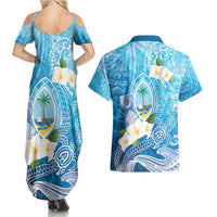 Hafa Adai Guam Chamorro Personalized Couples Matching Summer Maxi Dress and Hawaiian Shirt Ocean Blue Latte Stone with Guasali - Polynesian Pride