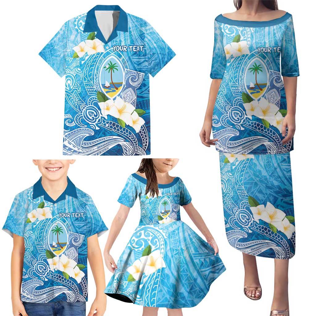 Hafa Adai Guam Chamorro Personalized Family Matching Puletasi and Hawaiian Shirt Ocean Blue Latte Stone with Guasali - Polynesian Pride