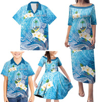 Hafa Adai Guam Chamorro Personalized Family Matching Puletasi and Hawaiian Shirt Ocean Blue Latte Stone with Guasali - Polynesian Pride