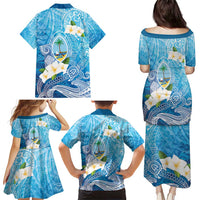 Hafa Adai Guam Chamorro Personalized Family Matching Puletasi and Hawaiian Shirt Ocean Blue Latte Stone with Guasali - Polynesian Pride