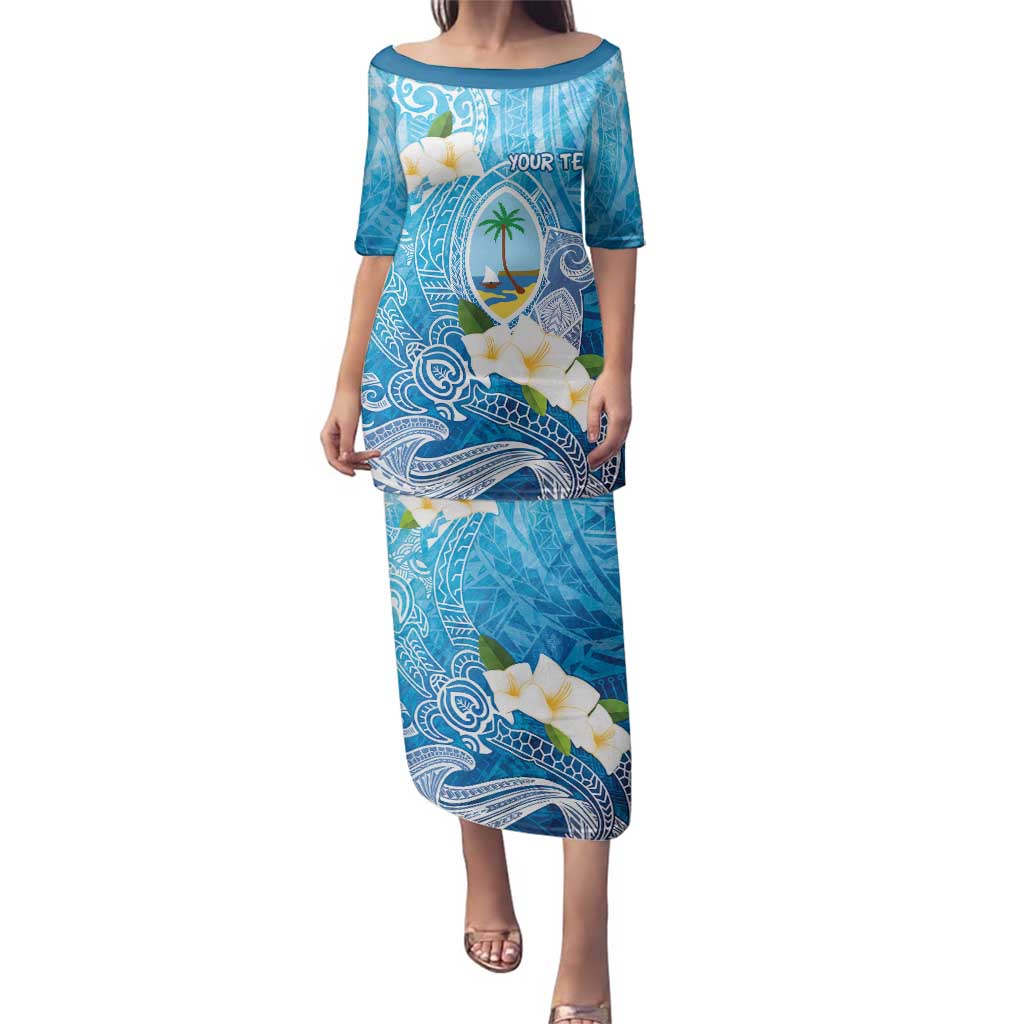 Hafa Adai Guam Chamorro Personalized Family Matching Puletasi and Hawaiian Shirt Ocean Blue Latte Stone with Guasali - Polynesian Pride