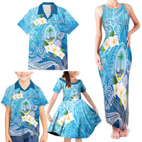 Hafa Adai Guam Chamorro Personalized Family Matching Tank Maxi Dress and Hawaiian Shirt Ocean Blue Latte Stone with Guasali - Polynesian Pride