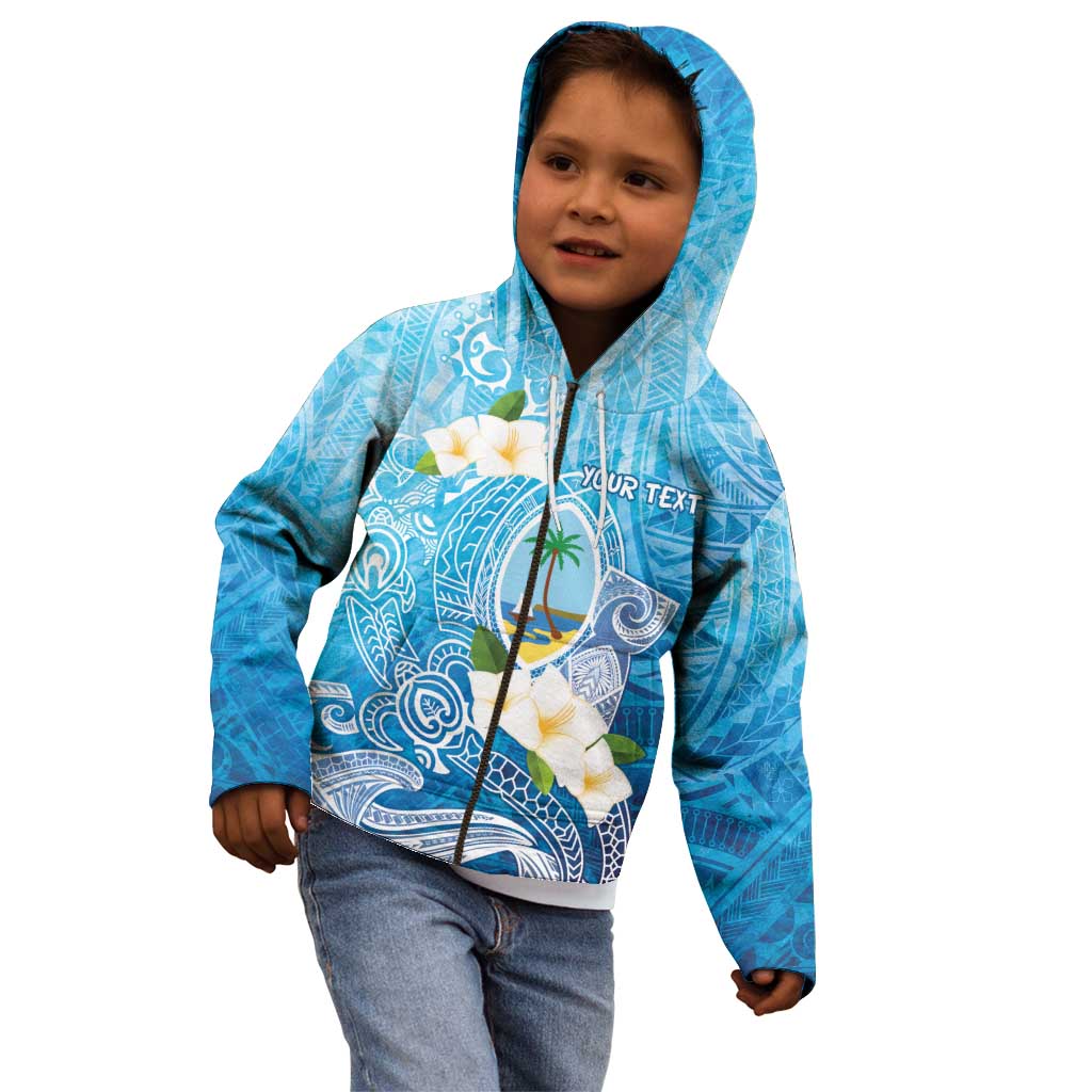 Hafa Adai Guam Chamorro Personalized Kid Hoodie Ocean Blue Latte Stone with Guasali - Polynesian Pride