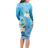 Hafa Adai Guam Chamorro Personalized Long Sleeve Bodycon Dress Ocean Blue Latte Stone with Guasali - Polynesian Pride