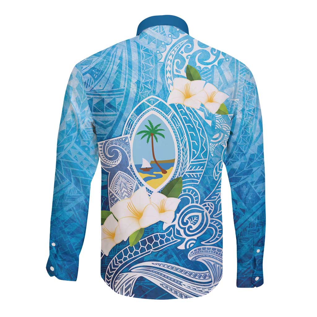 Hafa Adai Guam Chamorro Personalized Long Sleeve Button Shirt Ocean Blue Latte Stone with Guasali - Polynesian Pride
