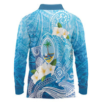 Hafa Adai Guam Chamorro Personalized Long Sleeve Polo Shirt Ocean Blue Latte Stone with Guasali - Polynesian Pride