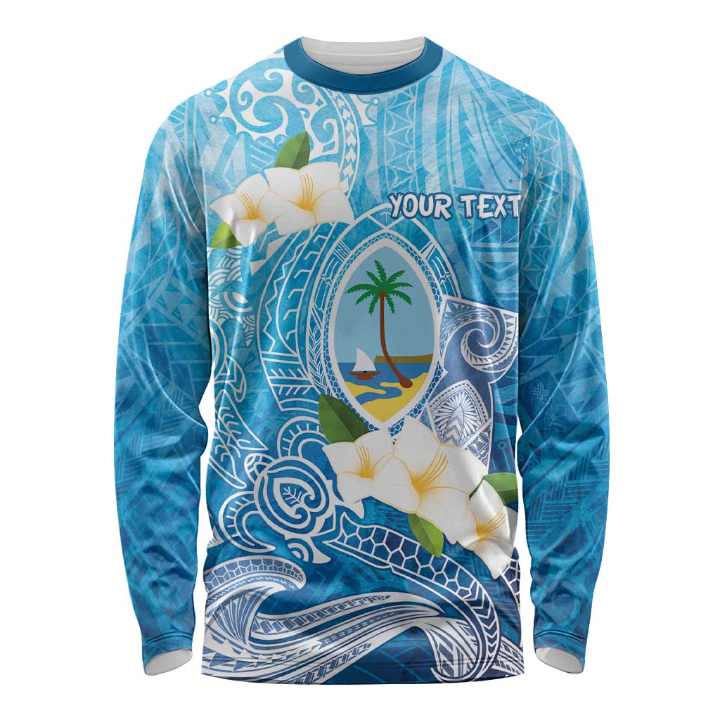 Hafa Adai Guam Chamorro Personalized Long Sleeve Shirt Ocean Blue Latte Stone with Guasali - Polynesian Pride