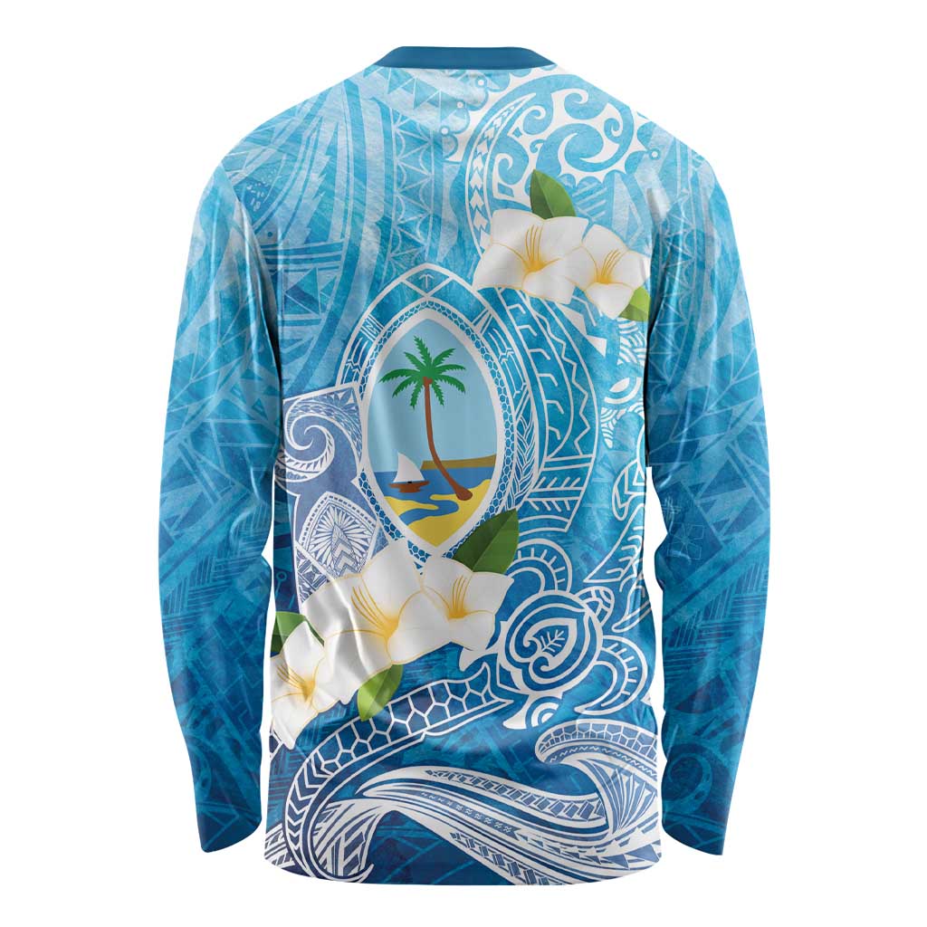 Hafa Adai Guam Chamorro Personalized Long Sleeve Shirt Ocean Blue Latte Stone with Guasali - Polynesian Pride