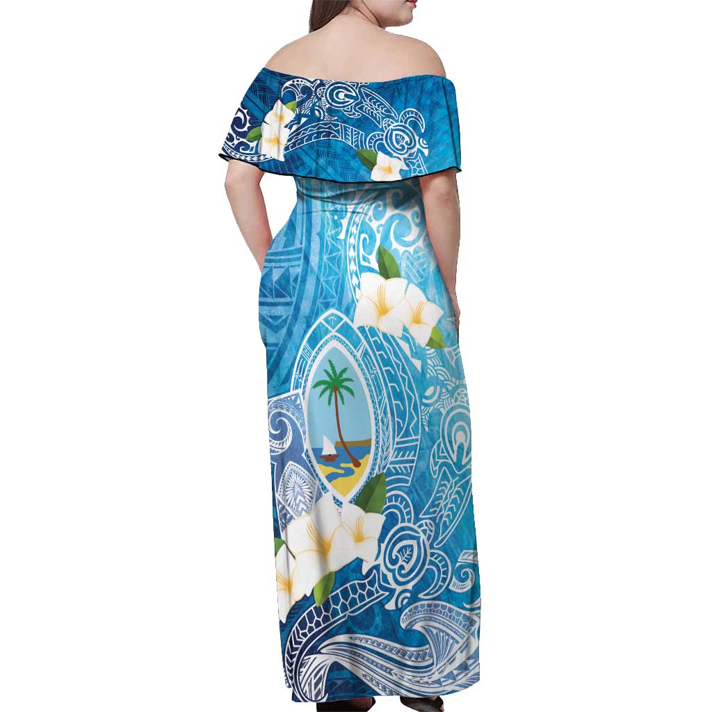 Hafa Adai Guam Chamorro Personalized Off Shoulder Maxi Dress Ocean Blue Latte Stone with Guasali - Polynesian Pride