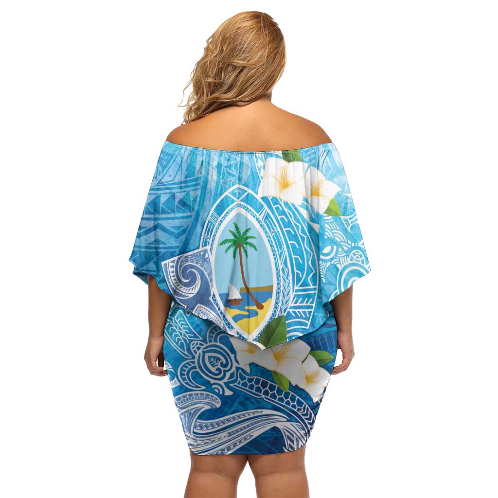 Hafa Adai Guam Chamorro Personalized Off Shoulder Short Dress Ocean Blue Latte Stone with Guasali - Polynesian Pride