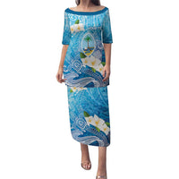 Hafa Adai Guam Chamorro Personalized Puletasi Ocean Blue Latte Stone with Guasali - Polynesian Pride