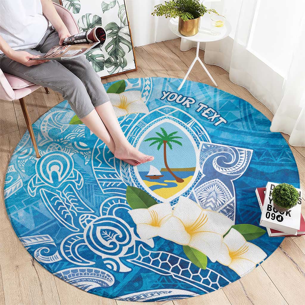 Hafa Adai Guam Chamorro Personalized Round Carpet Ocean Blue Latte Stone with Guasali - Polynesian Pride