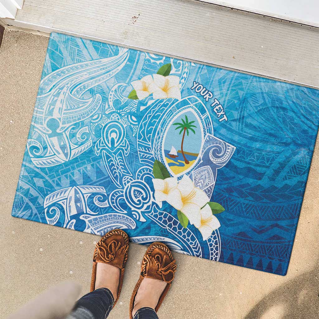 Hafa Adai Guam Chamorro Personalized Rubber Doormat Ocean Blue Latte Stone with Guasali - Polynesian Pride