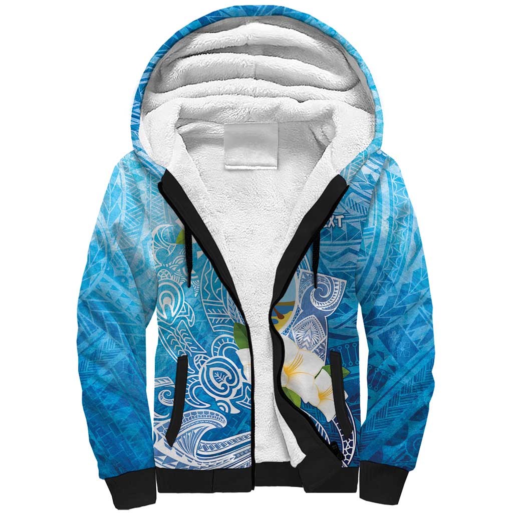 Hafa Adai Guam Chamorro Personalized Sherpa Hoodie Ocean Blue Latte Stone with Guasali - Polynesian Pride
