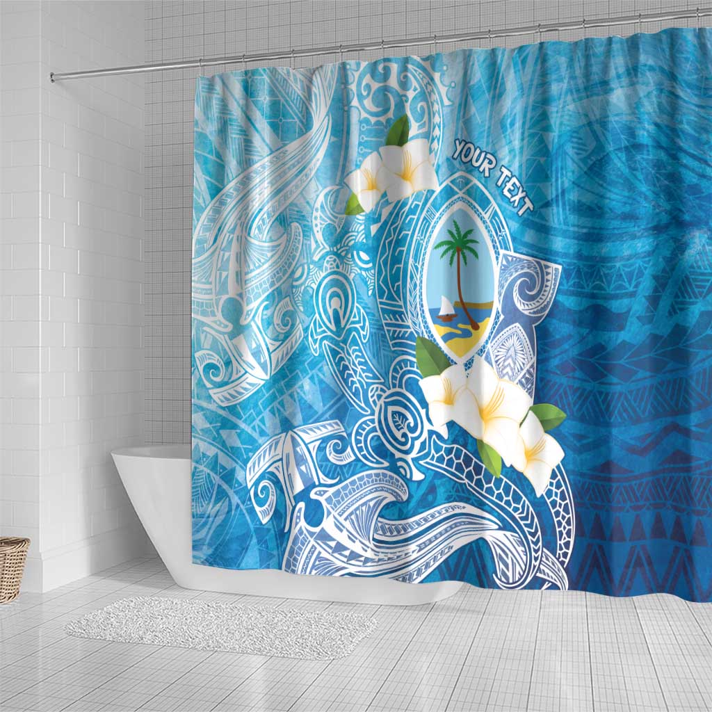 Hafa Adai Guam Chamorro Personalized Shower Curtain Ocean Blue Latte Stone with Guasali - Polynesian Pride