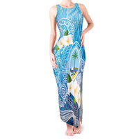 Hafa Adai Guam Chamorro Personalized Tank Maxi Dress Ocean Blue Latte Stone with Guasali - Polynesian Pride