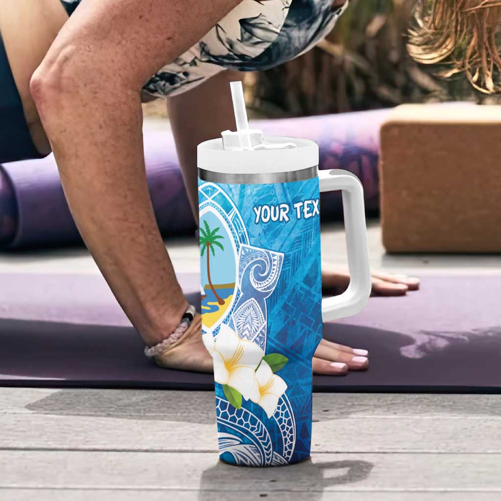 Hafa Adai Guam Chamorro Personalized Tumbler With Handle Ocean Blue Latte Stone with Guasali - Polynesian Pride