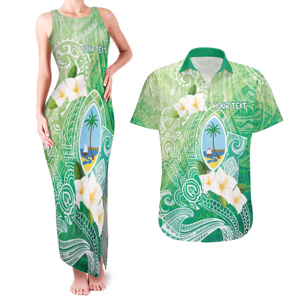 Hafa Adai Guam Chamorro Personalized Couples Matching Tank Maxi Dress and Hawaiian Shirt Summer Green Latte Stone with Guasali - Polynesian Pride