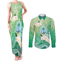 Hafa Adai Guam Chamorro Personalized Couples Matching Tank Maxi Dress and Long Sleeve Button Shirt Summer Green Latte Stone with Guasali - Polynesian Pride