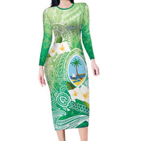 Hafa Adai Guam Chamorro Personalized Family Matching Long Sleeve Bodycon Dress and Hawaiian Shirt Summer Green Latte Stone with Guasali - Polynesian Pride