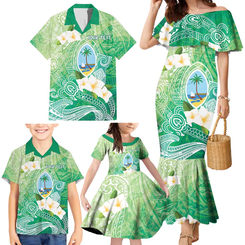 Hafa Adai Guam Chamorro Personalized Family Matching Mermaid Dress and Hawaiian Shirt Summer Green Latte Stone with Guasali - Polynesian Pride