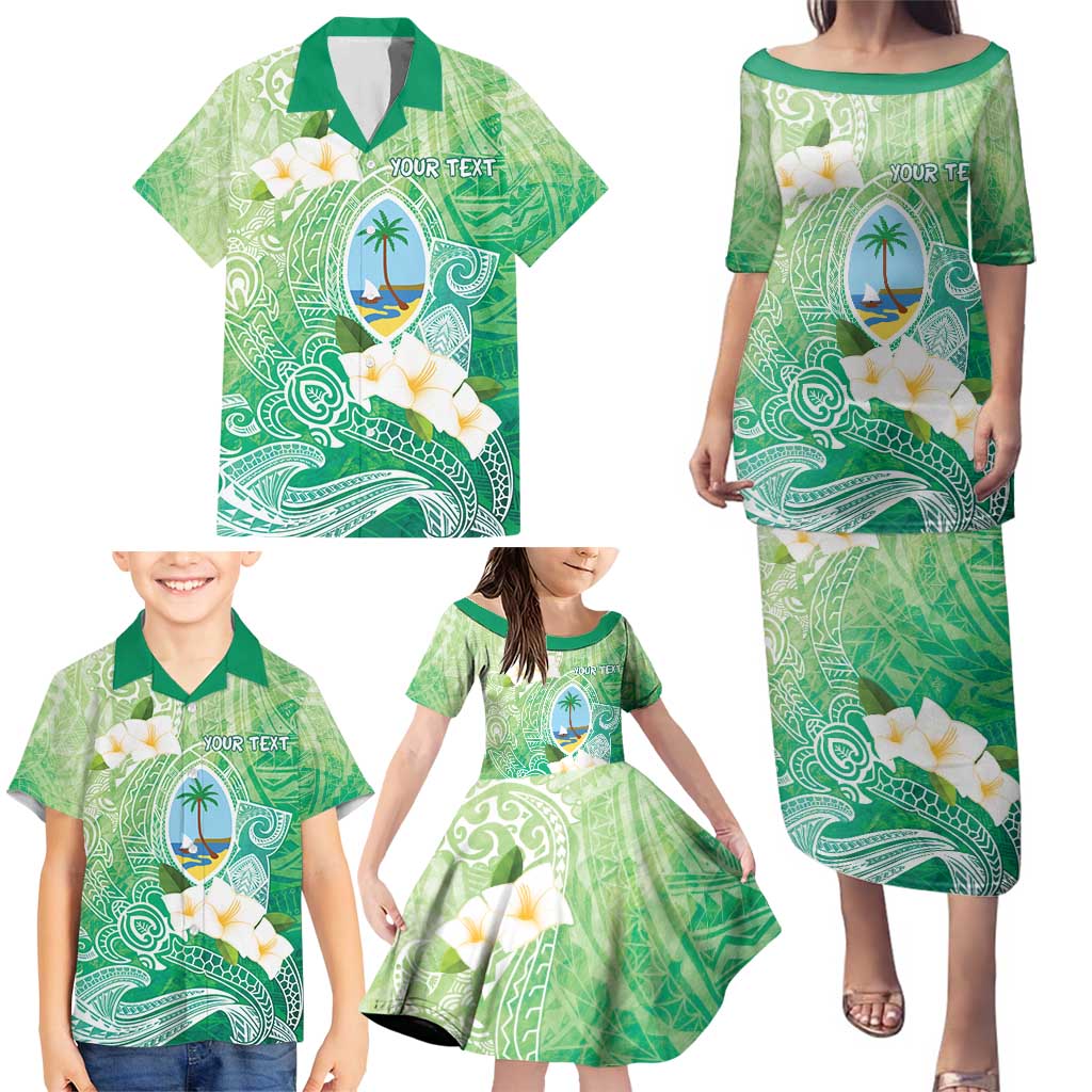 Hafa Adai Guam Chamorro Personalized Family Matching Puletasi and Hawaiian Shirt Summer Green Latte Stone with Guasali - Polynesian Pride