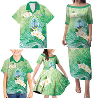 Hafa Adai Guam Chamorro Personalized Family Matching Puletasi and Hawaiian Shirt Summer Green Latte Stone with Guasali - Polynesian Pride