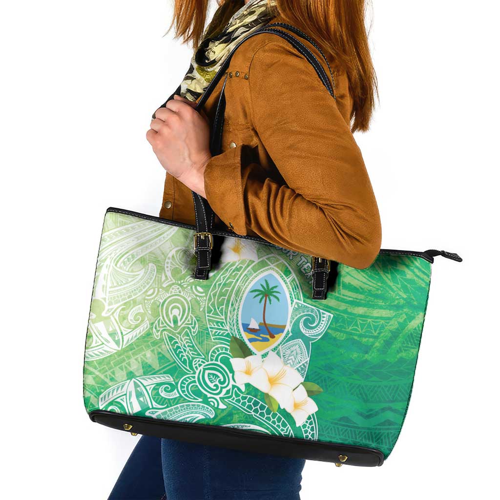 Hafa Adai Guam Chamorro Personalized Leather Tote Bag Summer Green Latte Stone with Guasali - Polynesian Pride