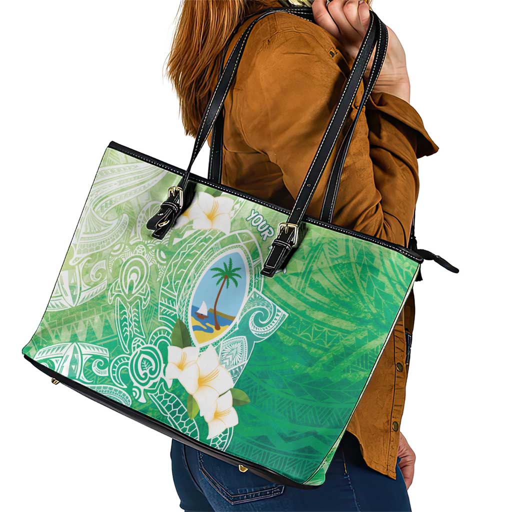 Hafa Adai Guam Chamorro Personalized Leather Tote Bag Summer Green Latte Stone with Guasali - Polynesian Pride