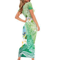 Hafa Adai Guam Chamorro Personalized Short Sleeve Bodycon Dress Summer Green Latte Stone with Guasali - Polynesian Pride