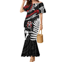 New Zealand Maori Rugby Personalised Family Matching Mermaid Dress and Hawaiian Shirt Ta Moko Silver Fern