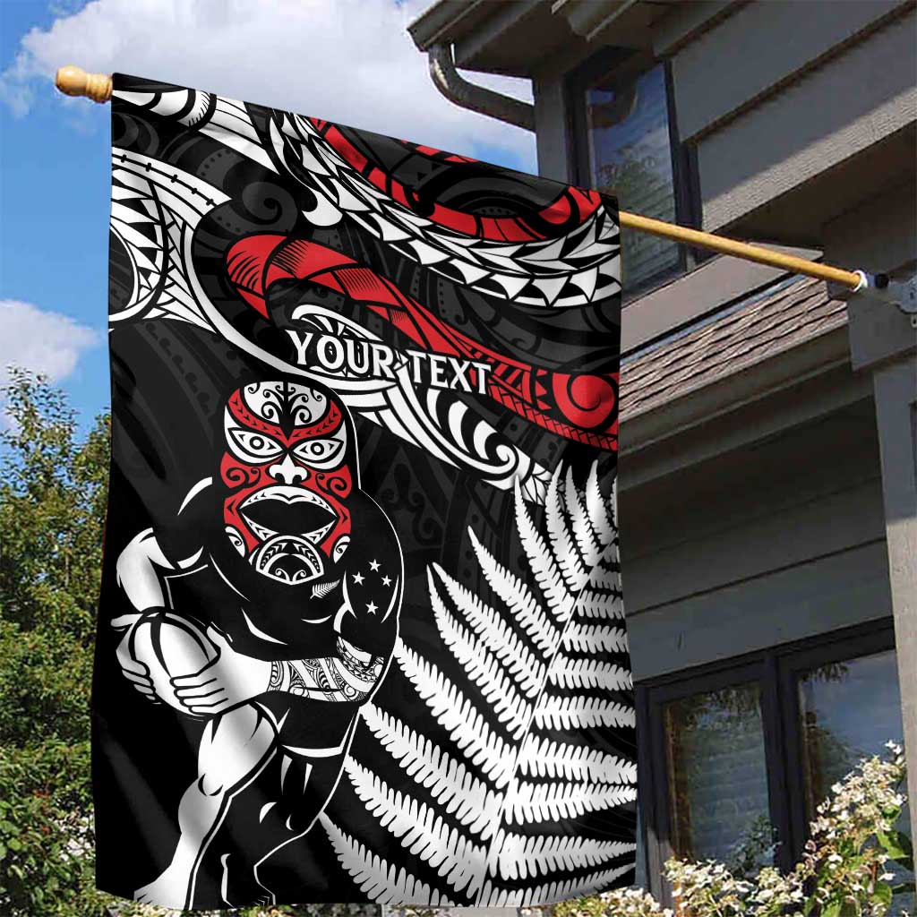 New Zealand Maori Rugby Personalised Garden Flag Ta Moko Silver Fern
